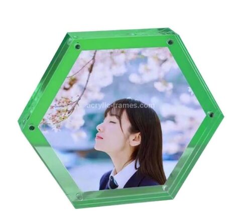 Custom acrylic hexagon double sided photo block