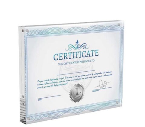 Custom acrylic magnetic certificate frame